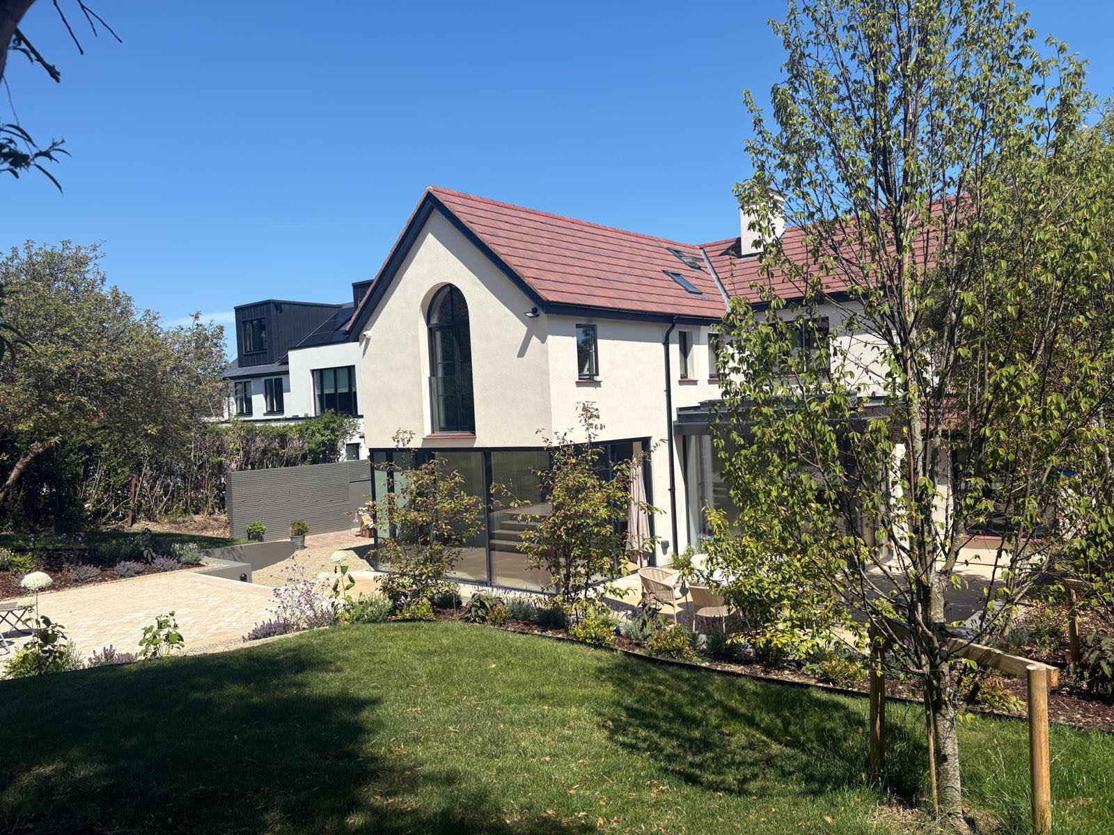 Rear and side elevation of the completed house