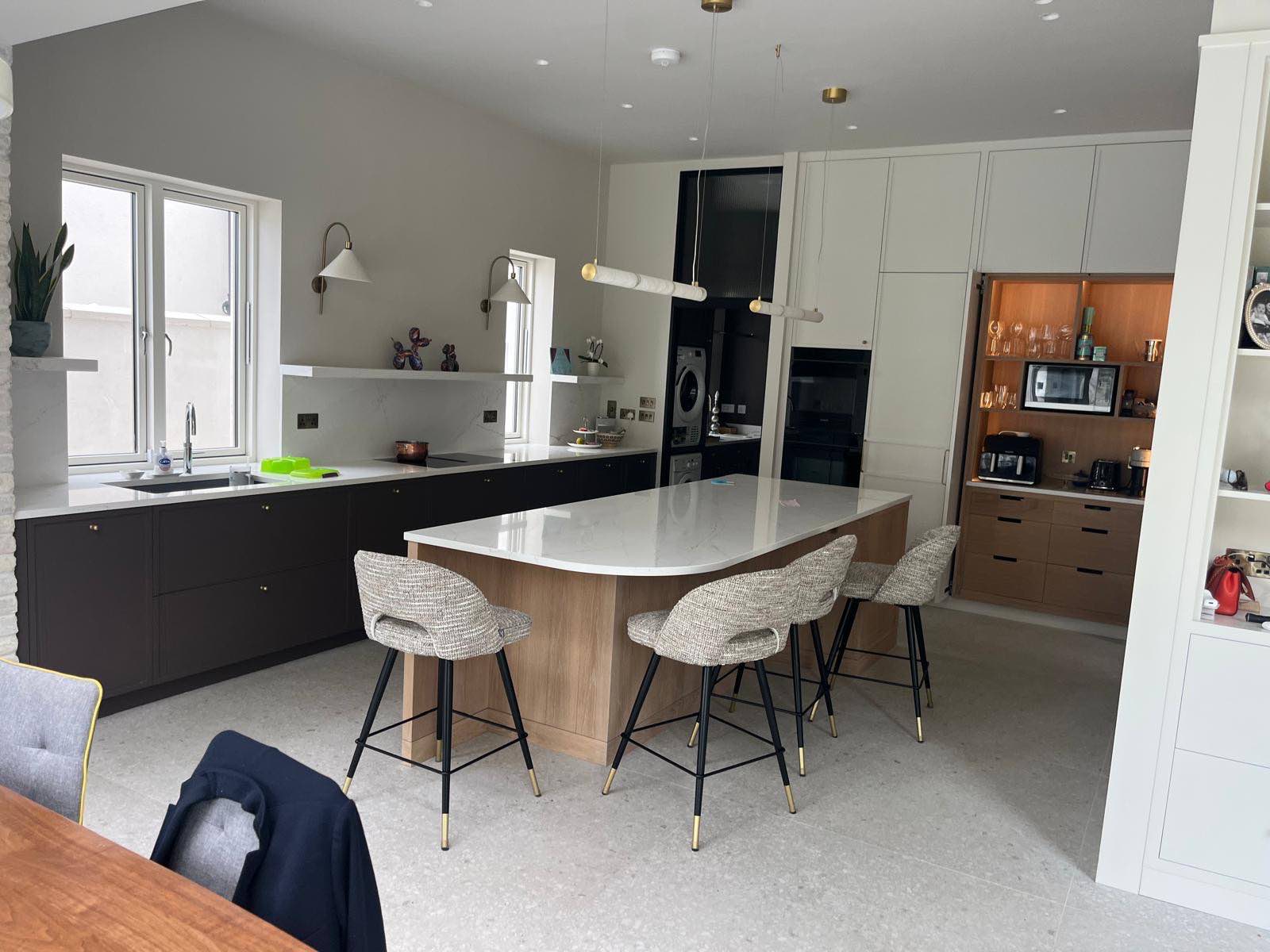 Kitchen island and dining area in the new extension